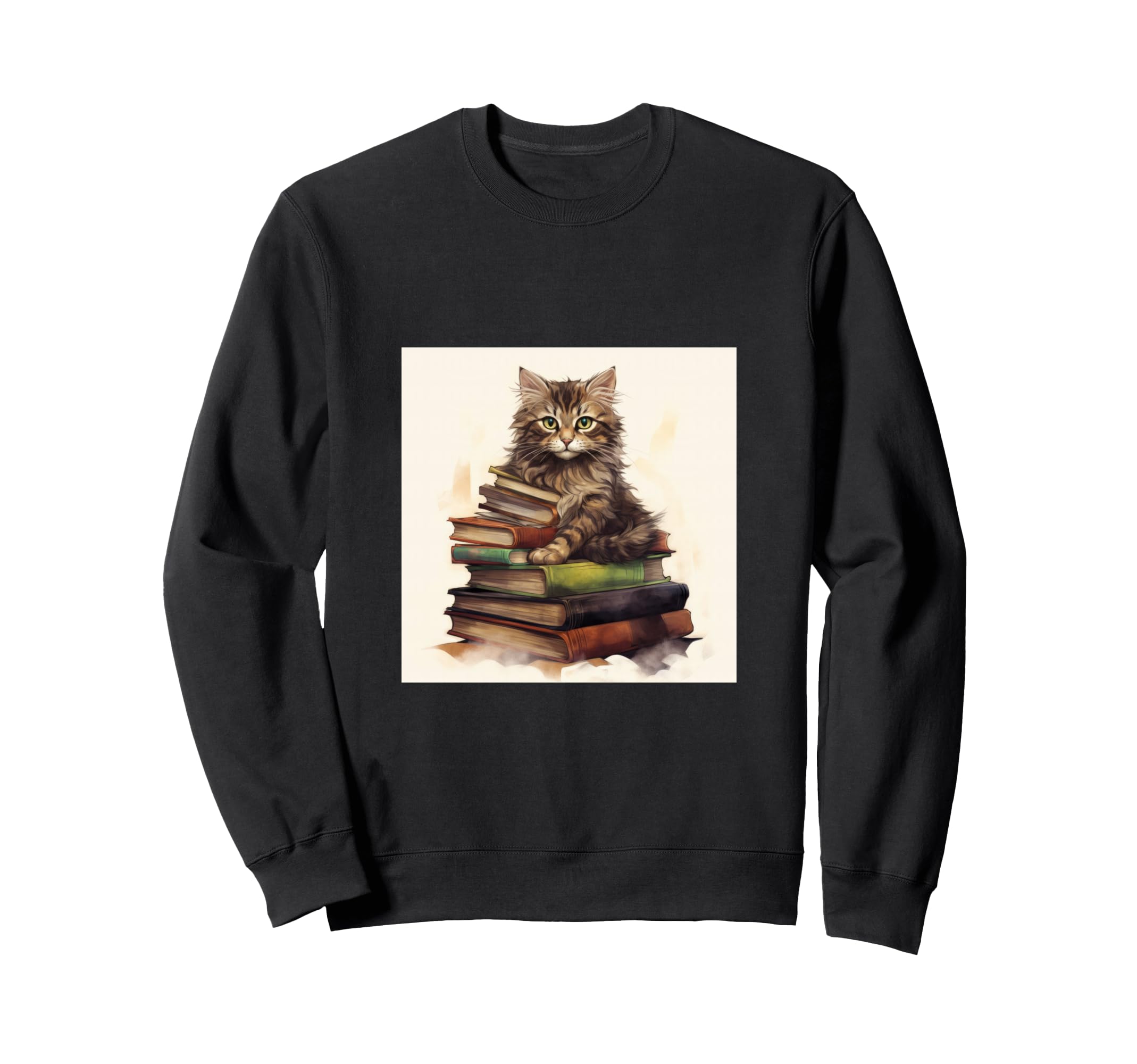 Book Nerd Cat Reading Library Sweatshirt - Custom Art Print for Adults - T-Shirt, Sweatshirt, Hoodie