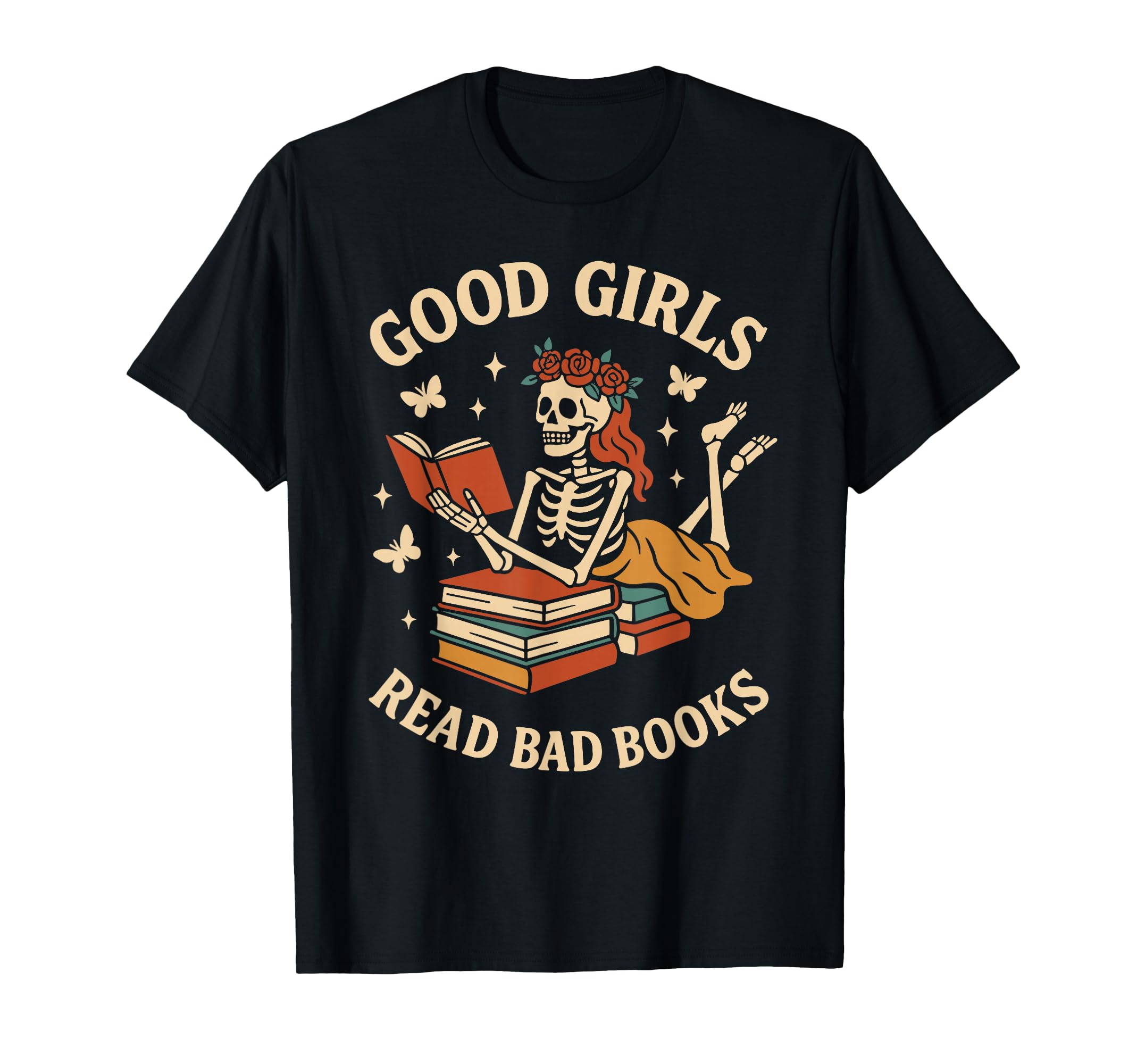 Good Read Bad Books Skeleton Reader T-Shirt - Trendy Graphic for Adults - T-Shirt, Sweatshirt, Hoodie