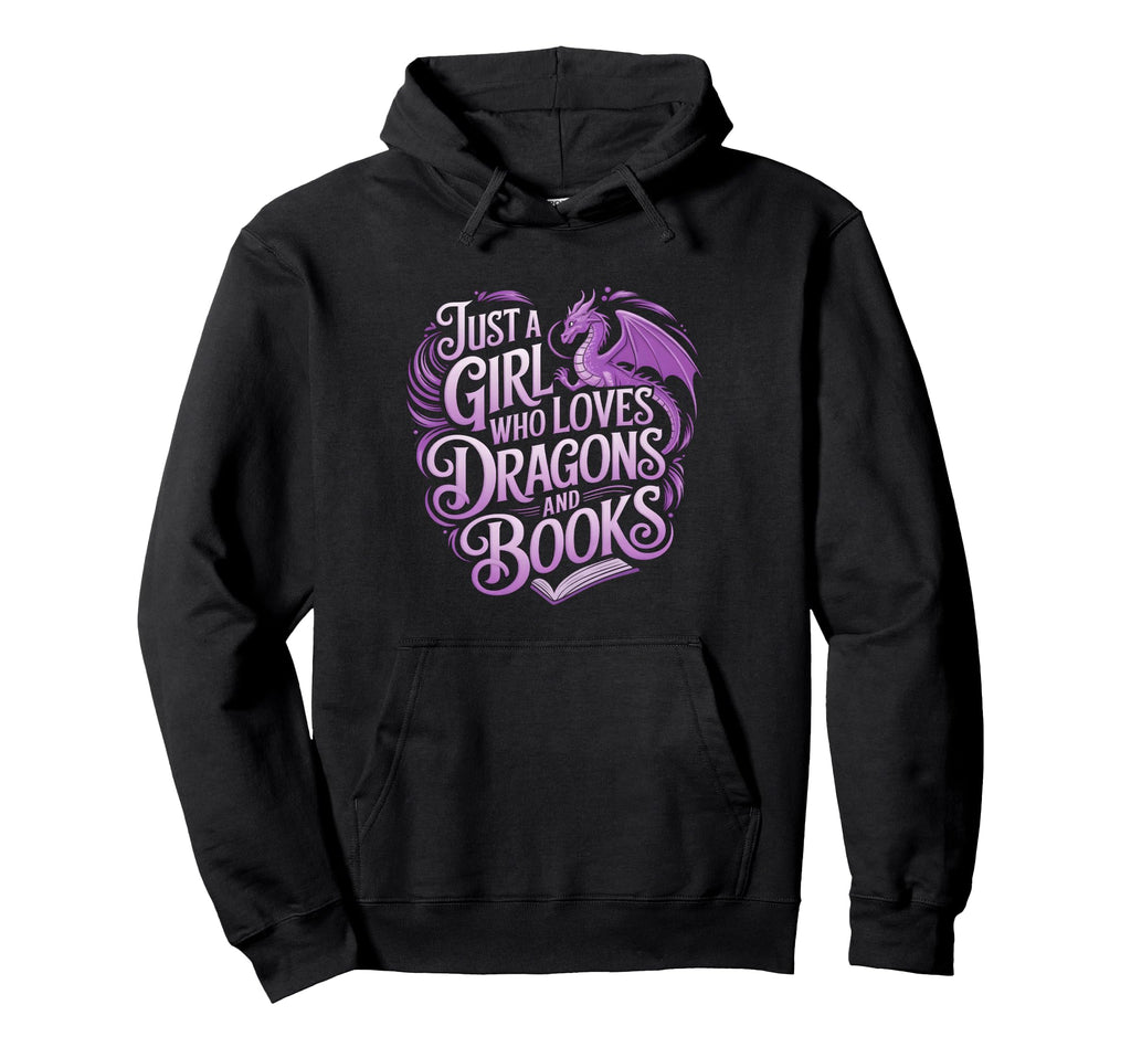 Just Who Loves Dragons And Books Hoodie - Minimalist Print for Adults - T-Shirt, Sweatshirt, Hoodie