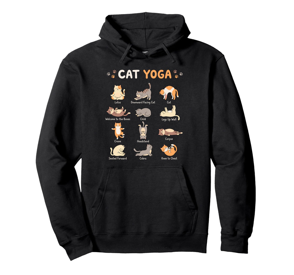 Funny Cat Yoga Poses Cats Meditation Hoodie - Aesthetic Graphic Men Women - T-Shirt, Sweatshirt, Hoodie