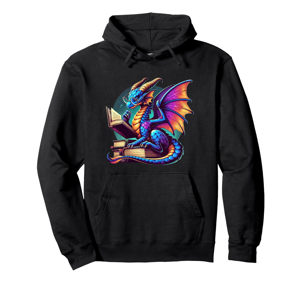 Dragon Reading Book Bookworm Book Lover Hoodie - Graphic Print for Adults - T-Shirt, Sweatshirt, Hoodie