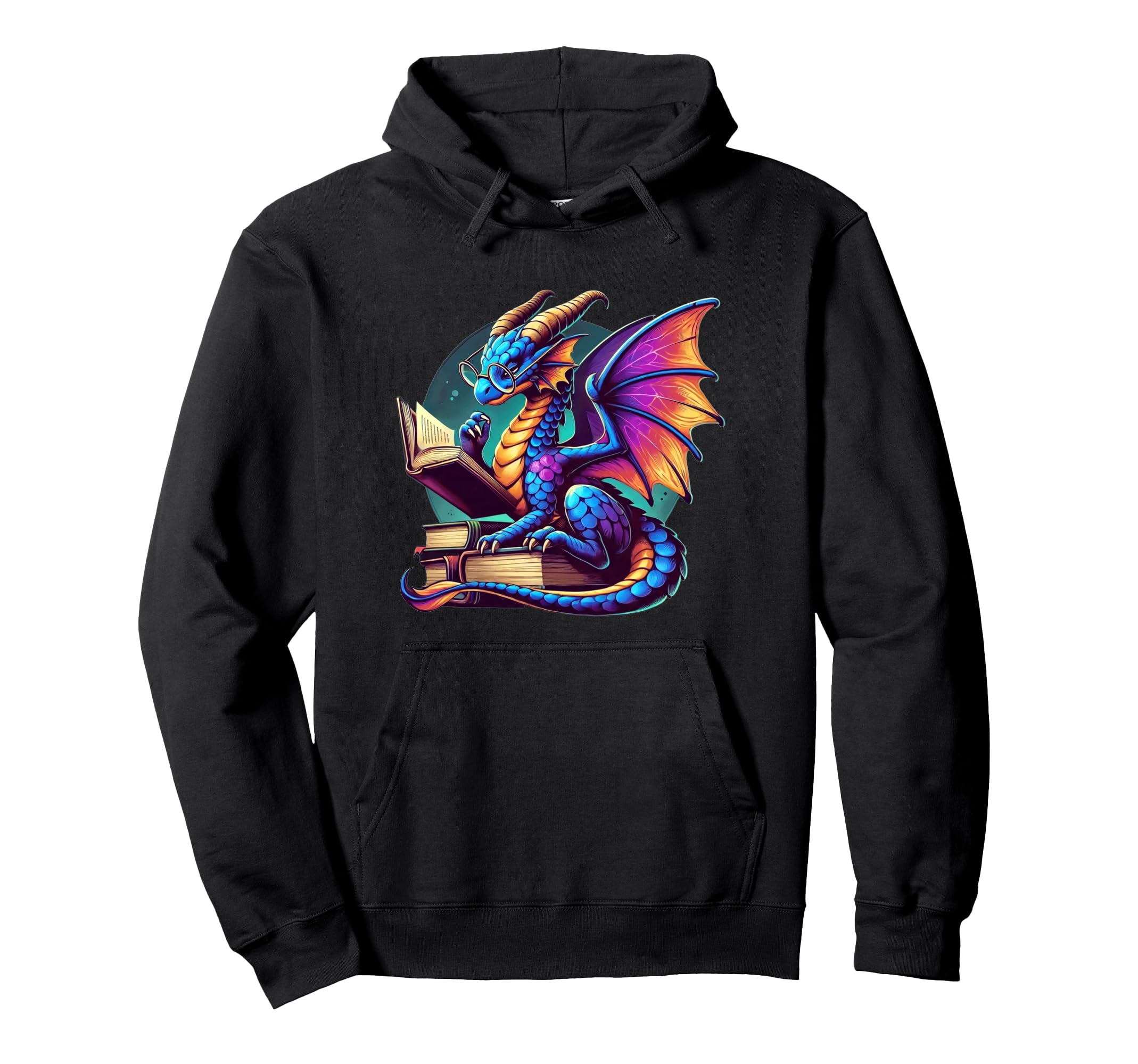 Dragon Reading Book Bookworm Book Lover Hoodie - Graphic Print for Adults - T-Shirt, Sweatshirt, Hoodie