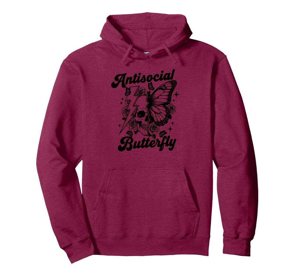 Anti Social Butterfly Hoodie - Minimalist Print for Adults - T-Shirt, Sweatshirt, Hoodie