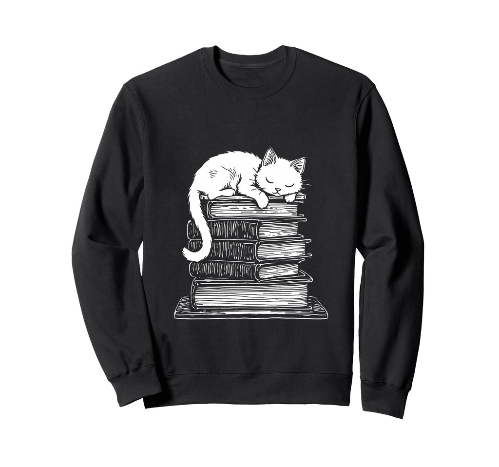 Sleeping Cat Books Relaxing Book Sweatshirt - Unique Graphic Men Women - T-Shirt, Sweatshirt, Hoodie