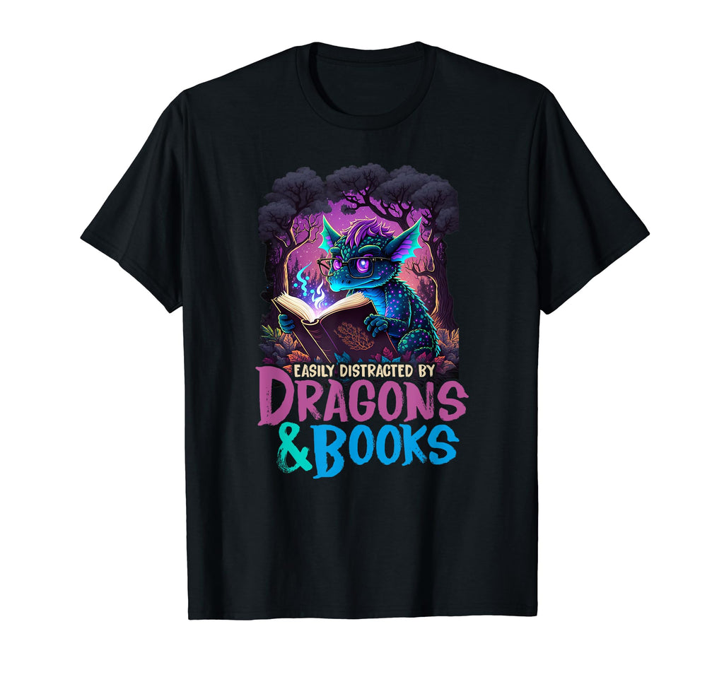 Easily Distracted Dragon And Books Book T-Shirt - Novelty Apparel Unisex - T-Shirt, Sweatshirt, Hoodie