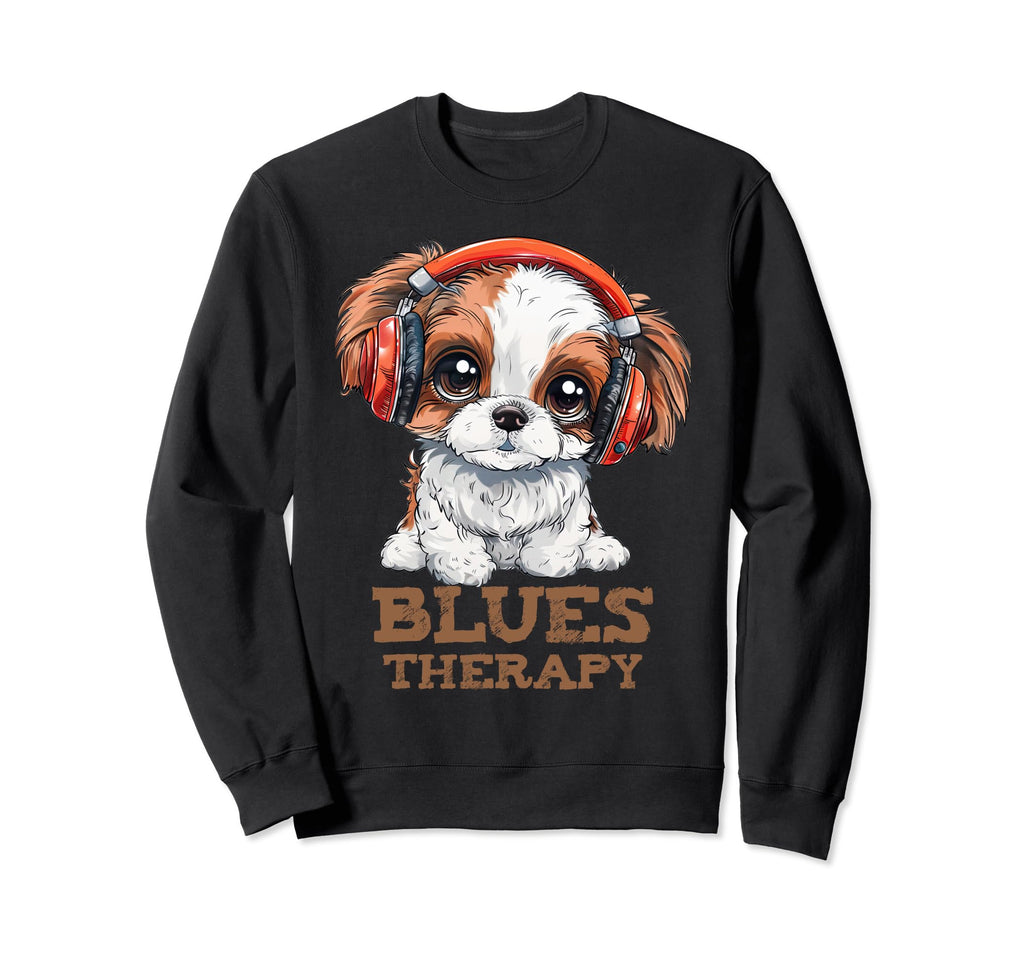 Blues Therapy Puppy Headphones Sweatshirt - Streetwear Style for Adults - T-Shirt, Sweatshirt, Hoodie