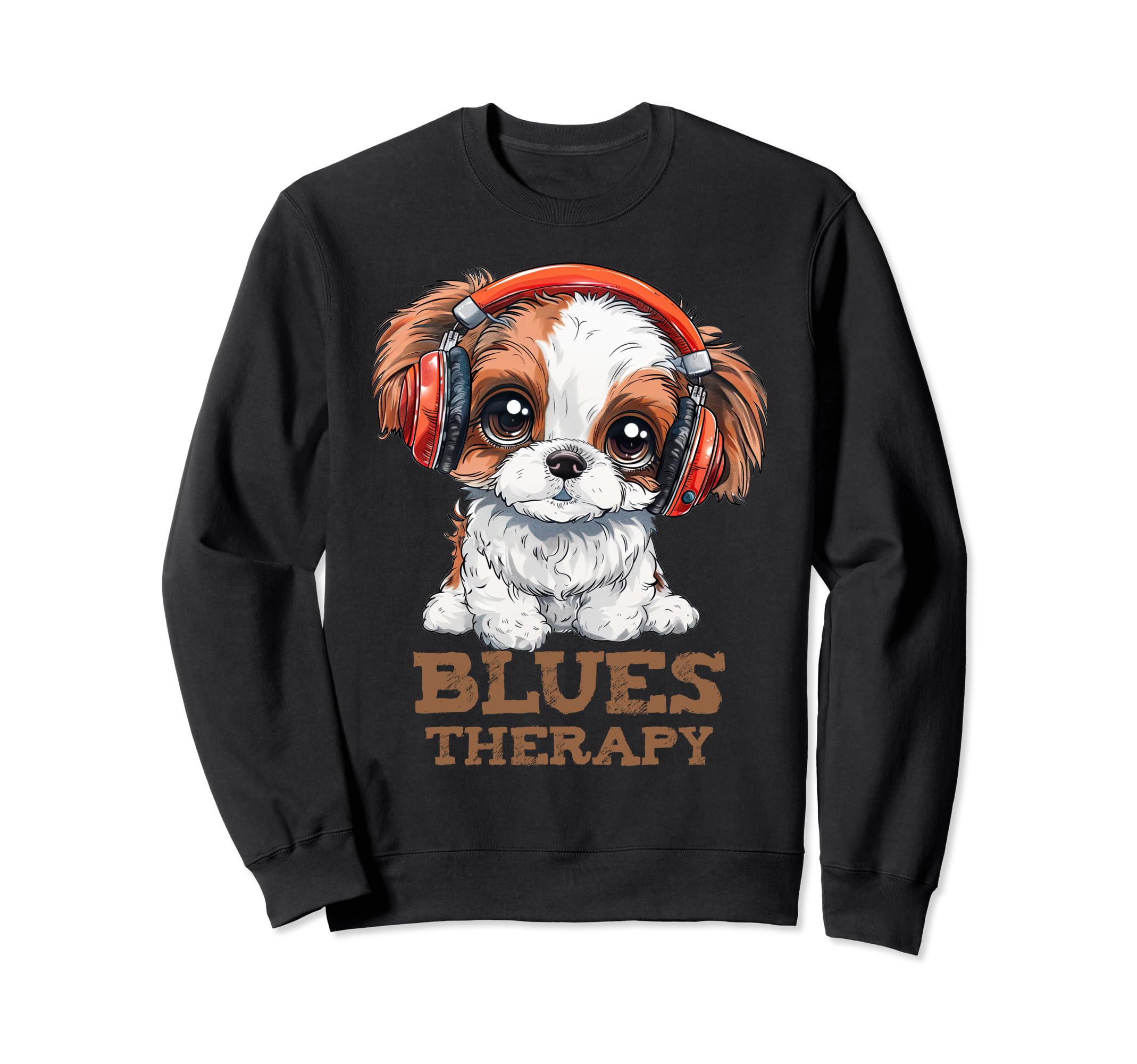 Blues Therapy Puppy Headphones Sweatshirt - Streetwear Style for Adults - T-Shirt, Sweatshirt, Hoodie