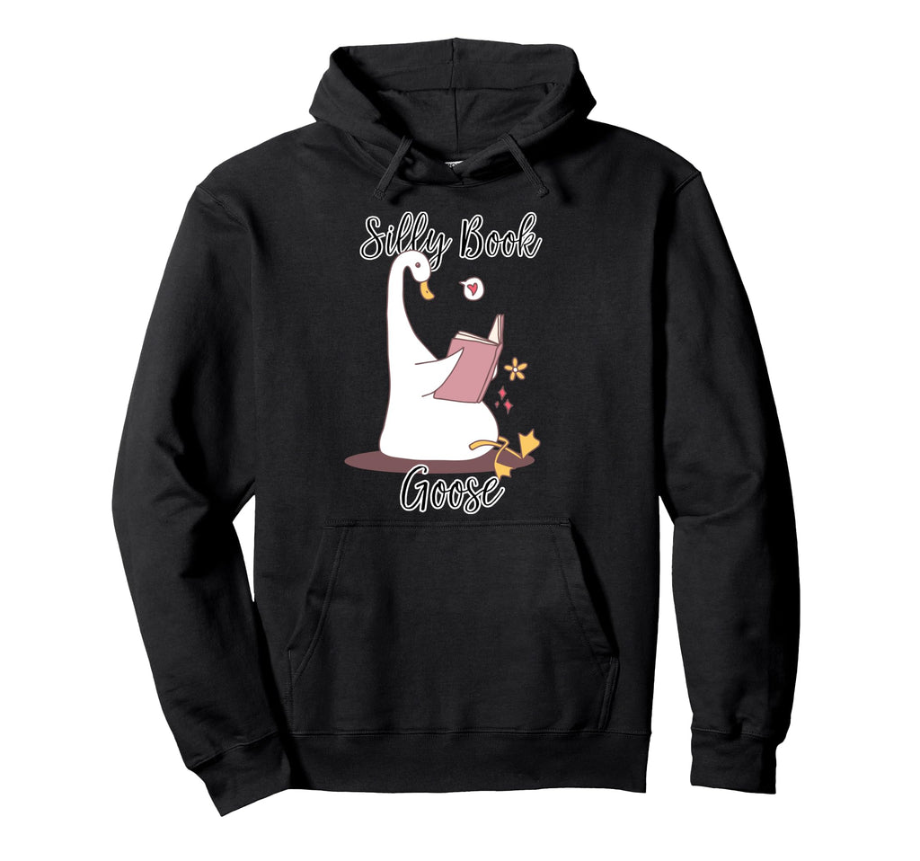 Silly Book Goose Reading Book Lover Hoodie - Minimalist Print for Adults - T-Shirt, Sweatshirt, Hoodie
