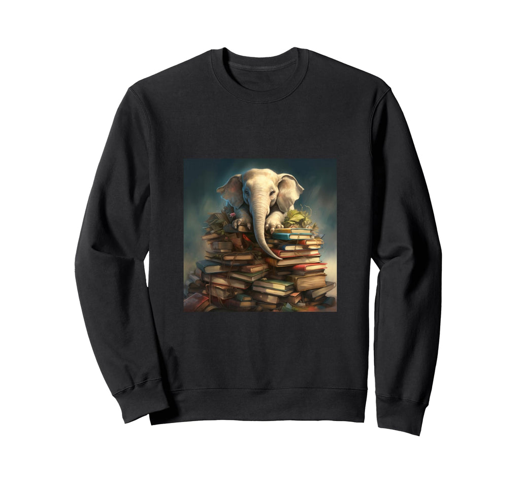Book Nerd Elephant Reading Book Lover Sweatshirt - Minimalist Print Unisex - T-Shirt, Sweatshirt, Hoodie