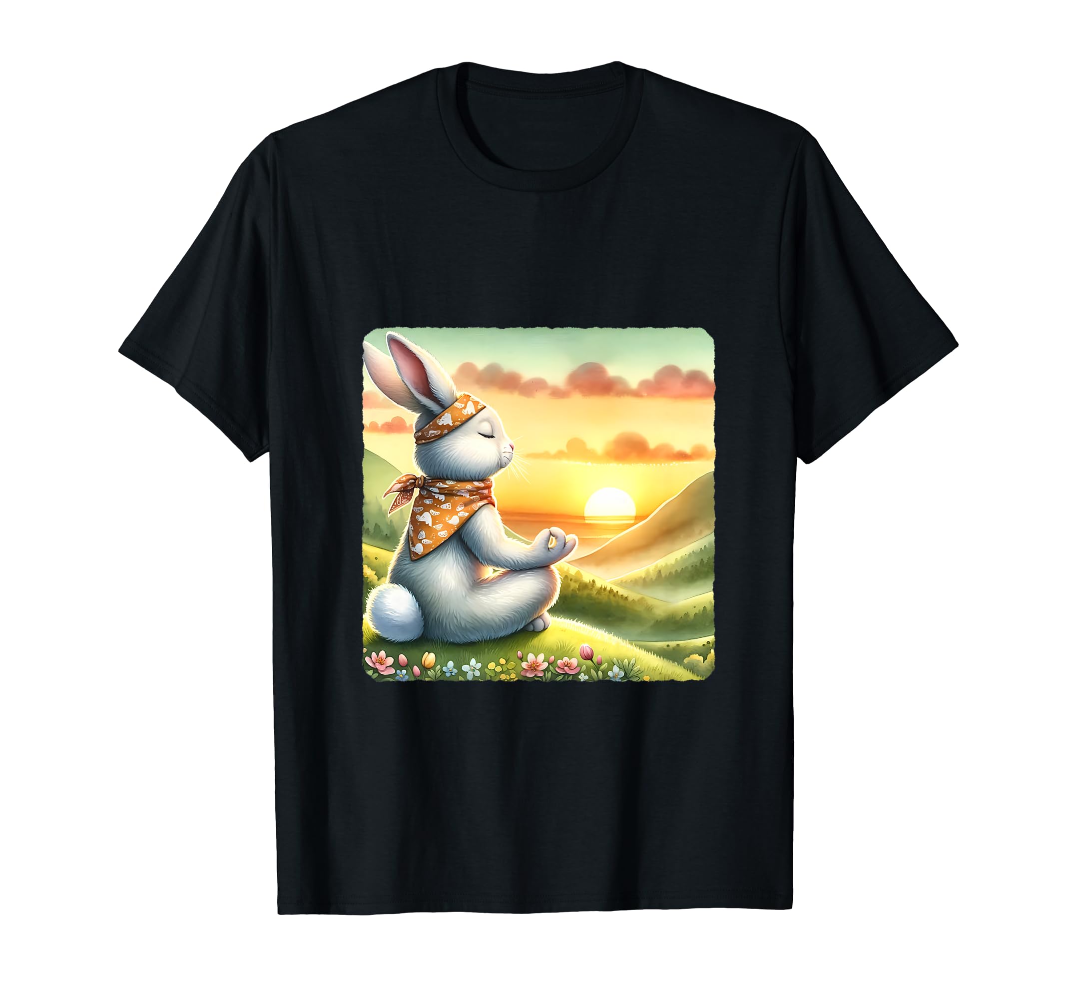Rabbit Practicing Meditation Atop Hill T-Shirt - Minimalist Print Unisex - T-Shirt, Sweatshirt, Hoodie