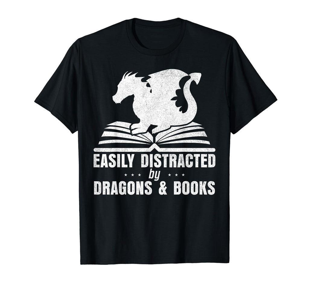 Easily Distracted Dragons And Books T-Shirt - Fun Novelty Design Men Women - T-Shirt, Sweatshirt, Hoodie