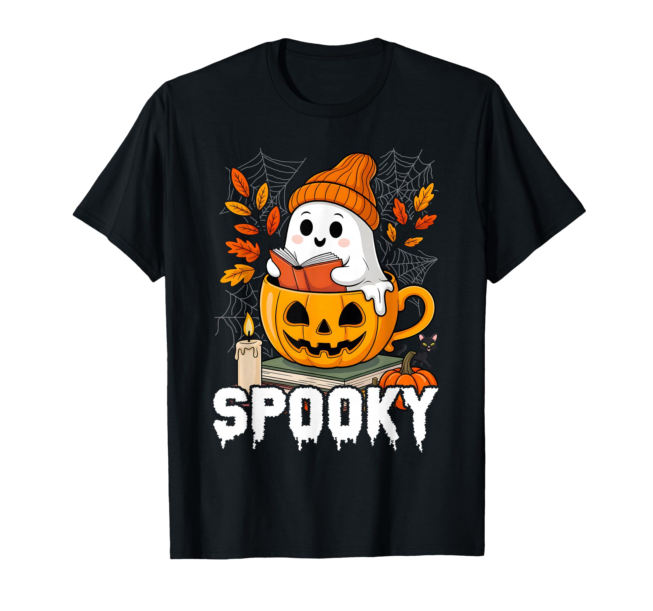 Ghost Reading Book Lovers Halloween Coffee T-Shirt - Novelty Apparel Unisex - T-Shirt, Sweatshirt, Hoodie