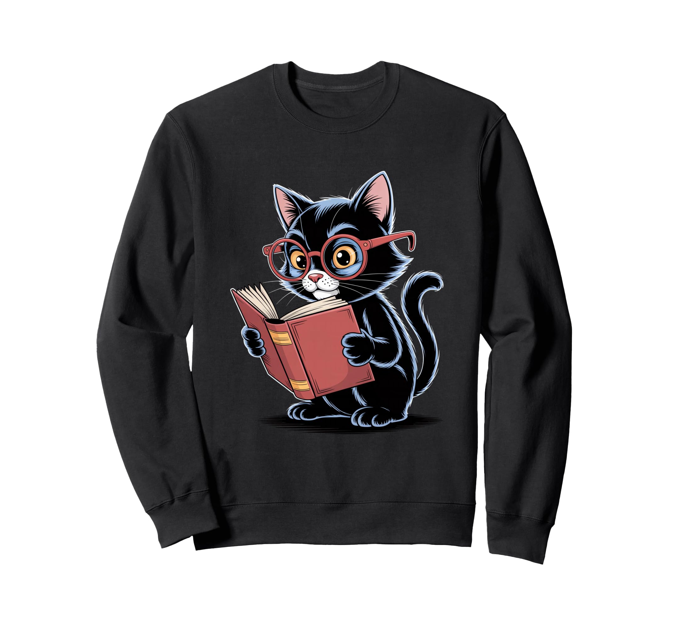 Cat Reading Book Nerd Kitty Bookworm Sweatshirt - Graphic Print Men Women - T-Shirt, Sweatshirt, Hoodie