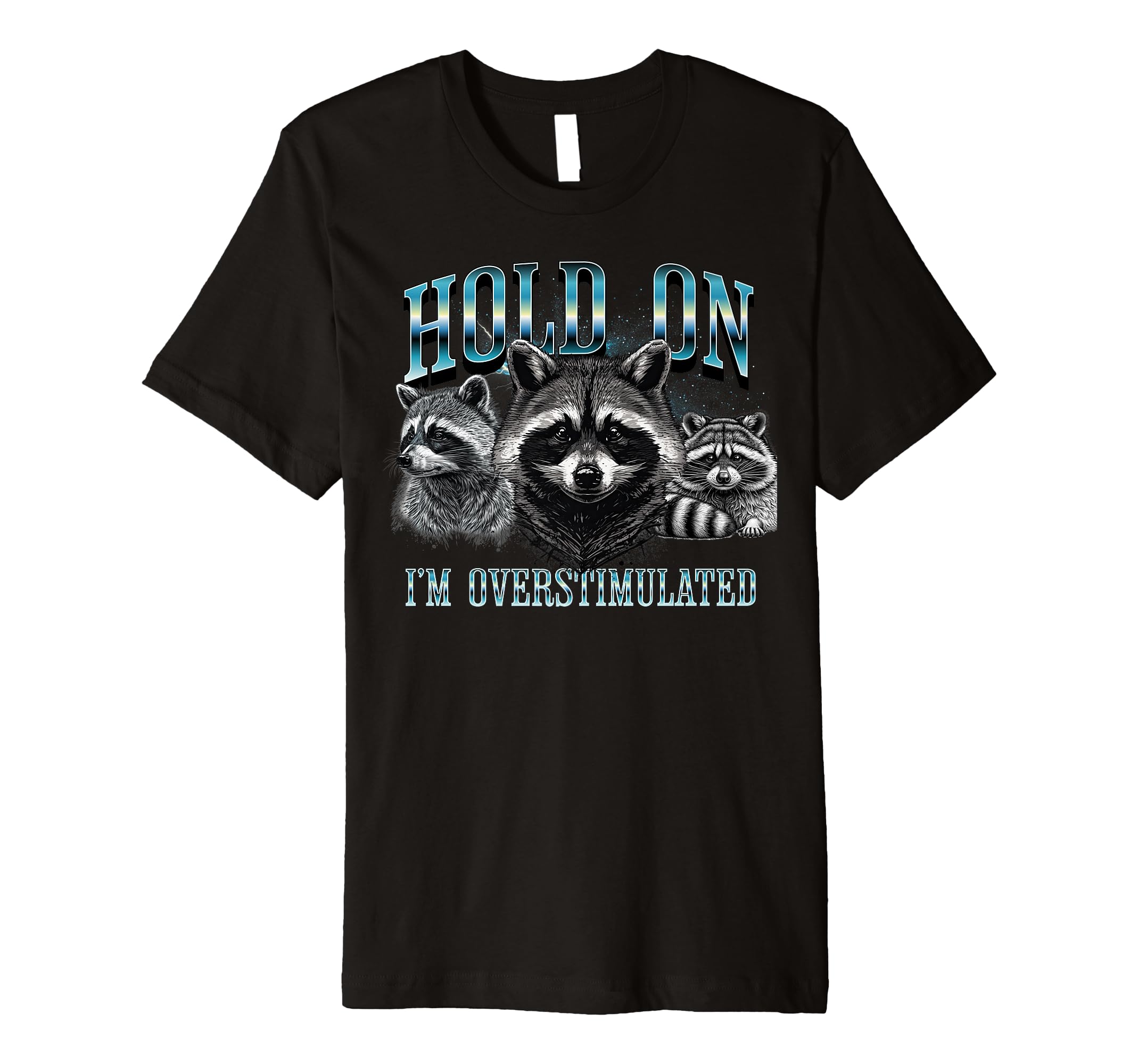 Hold I Am Overstimulated Raccoon T-Shirt - Aesthetic Graphic Unisex - T-Shirt, Sweatshirt, Hoodie