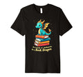 Happy Dragon Book Stack Reading T-Shirt - Casual Everyday Wear Men Women - T-Shirt, Sweatshirt, Hoodie