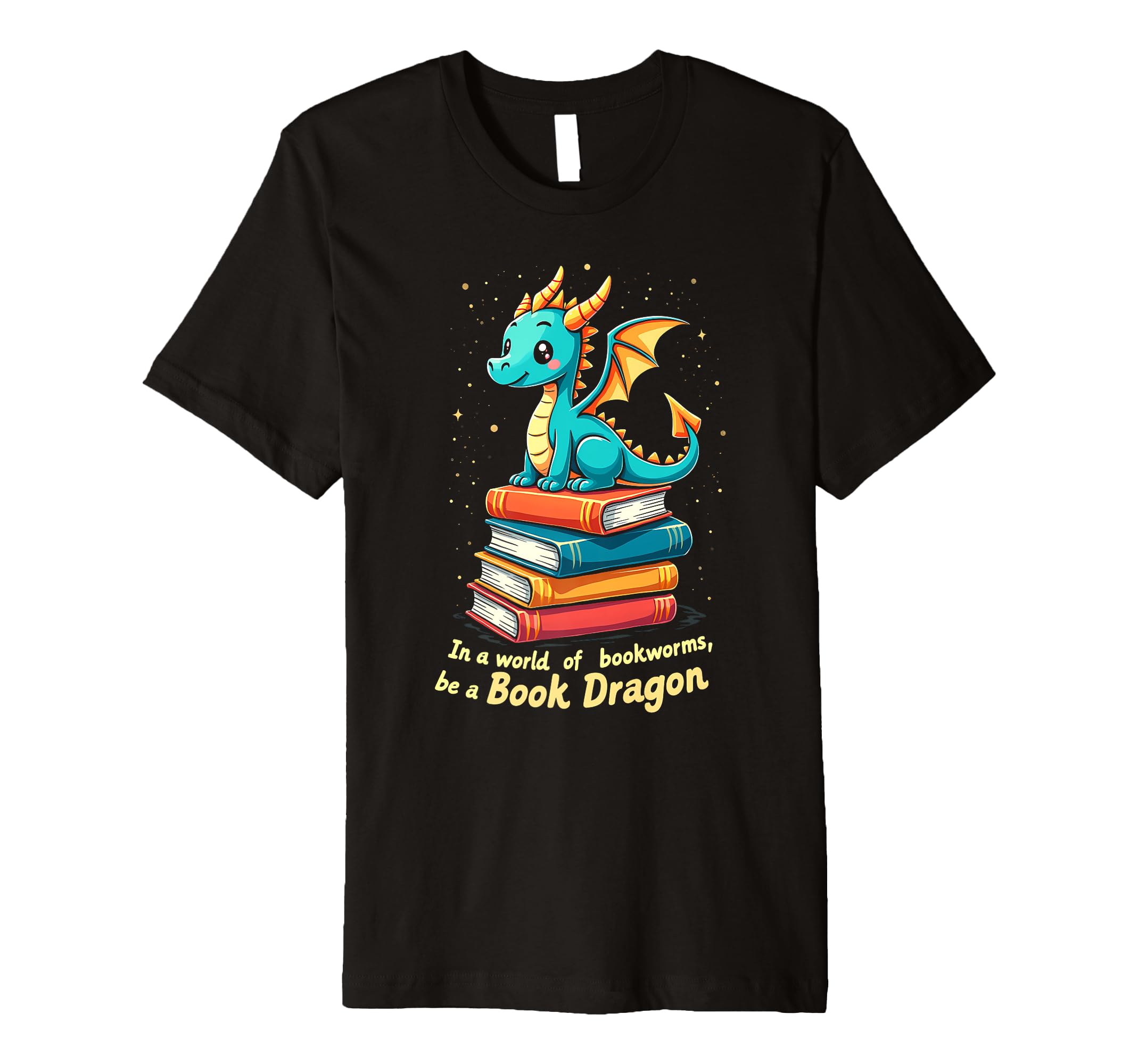 Happy Dragon Book Stack Reading T-Shirt - Casual Everyday Wear Men Women - T-Shirt, Sweatshirt, Hoodie