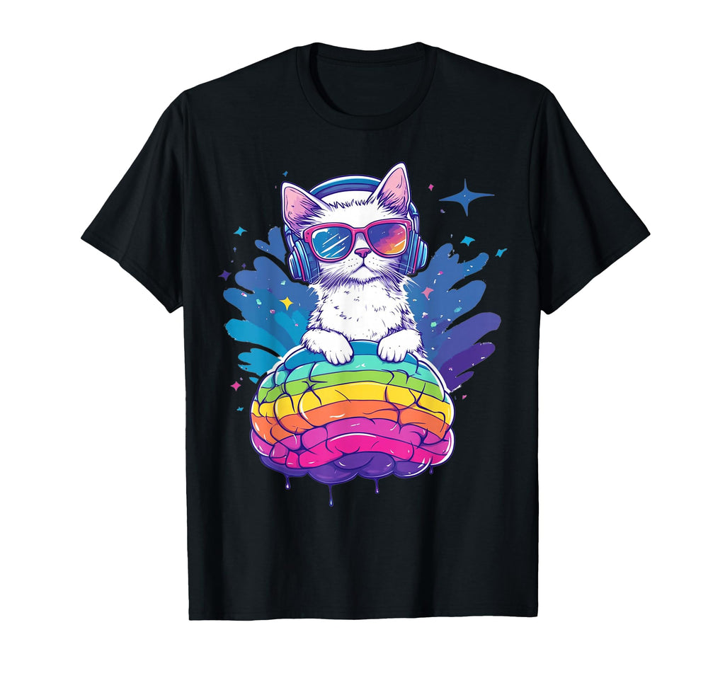 Confident Cat Neuro Pride Rainbow Brain T-Shirt - Unique Graphic Unisex - T-Shirt, Sweatshirt, Hoodie