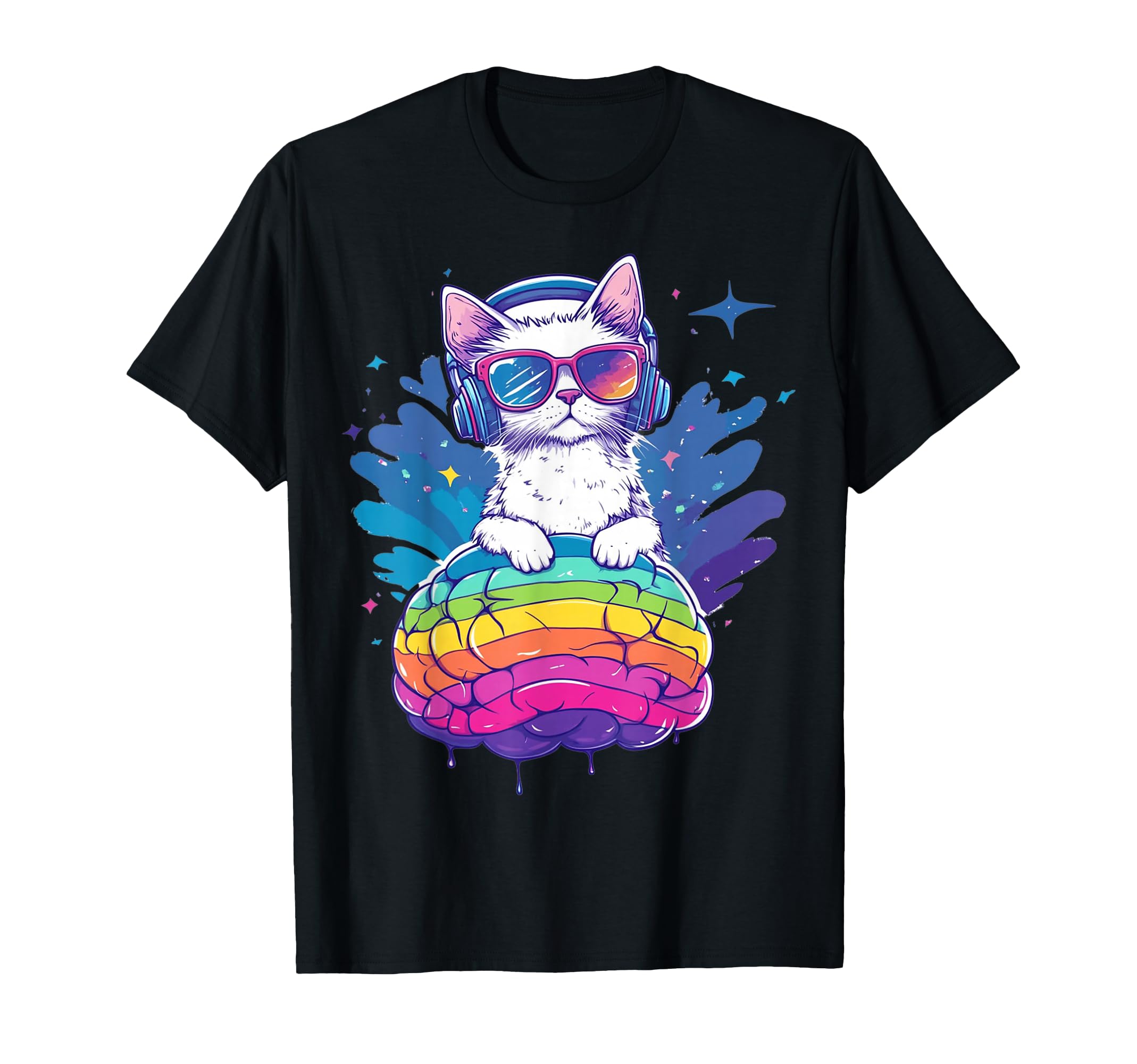 Confident Cat Neuro Pride Rainbow Brain T-Shirt - Unique Graphic Unisex - T-Shirt, Sweatshirt, Hoodie