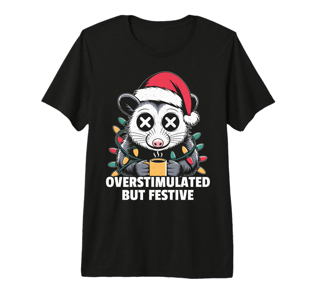 Overstimulated But Festive Opossum Lighs T-Shirt - Custom Art Print Unisex - T-Shirt, Sweatshirt, Hoodie