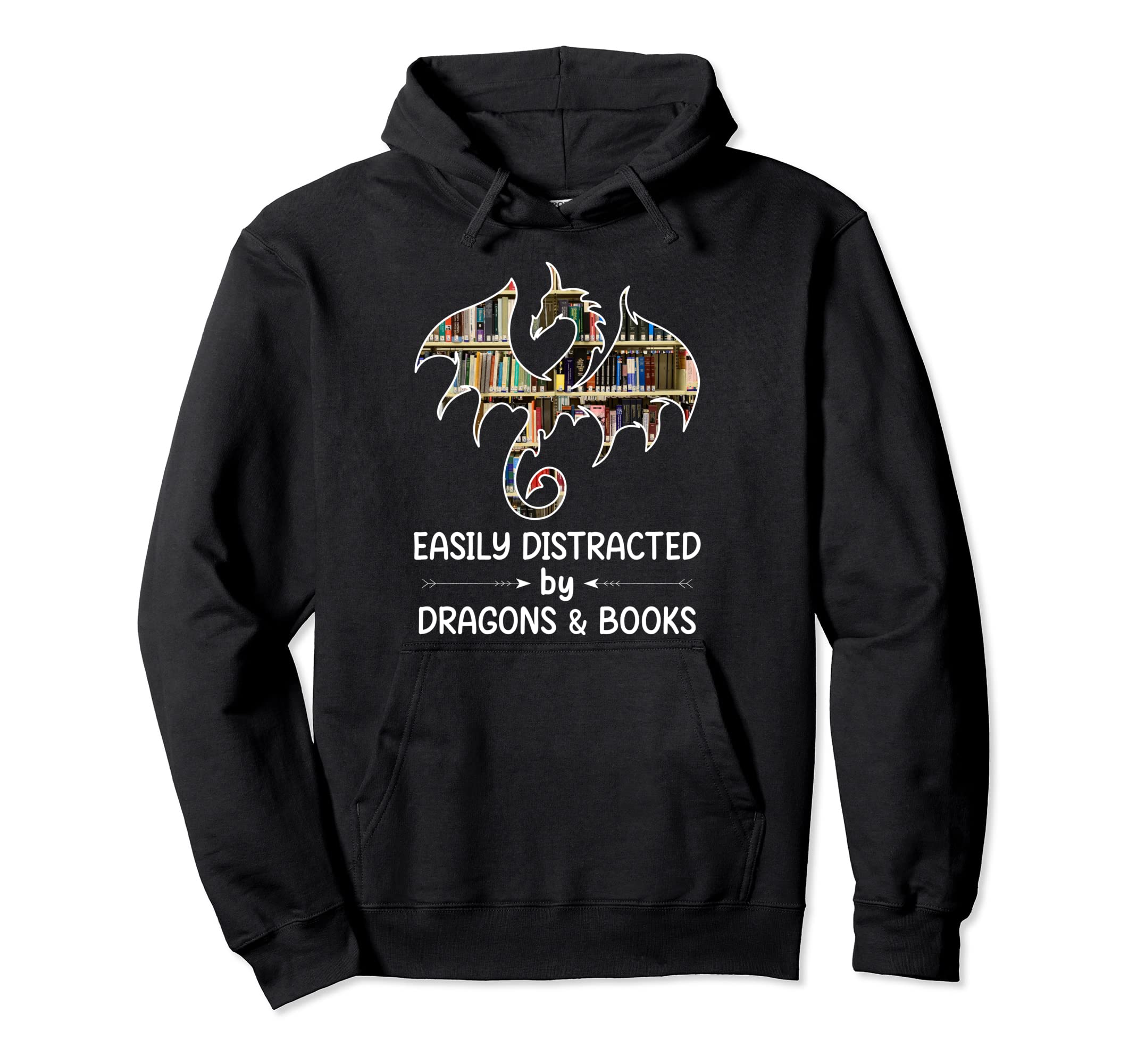 Easily Distracted Dragon And Books Hoodie - Aesthetic Graphic Men Women - T-Shirt, Sweatshirt, Hoodie