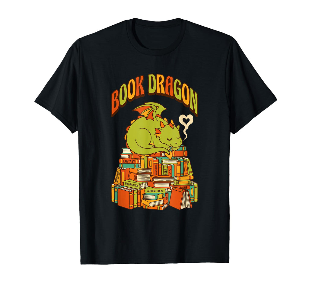 Book Dragon Sleeping Books Fantasy T-Shirt - Minimalist Print for Adults - T-Shirt, Sweatshirt, Hoodie