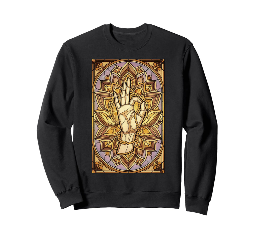 Meditation Hand Lotus Stained Glass Sweatshirt - Unique Graphic Men Women - T-Shirt, Sweatshirt, Hoodie