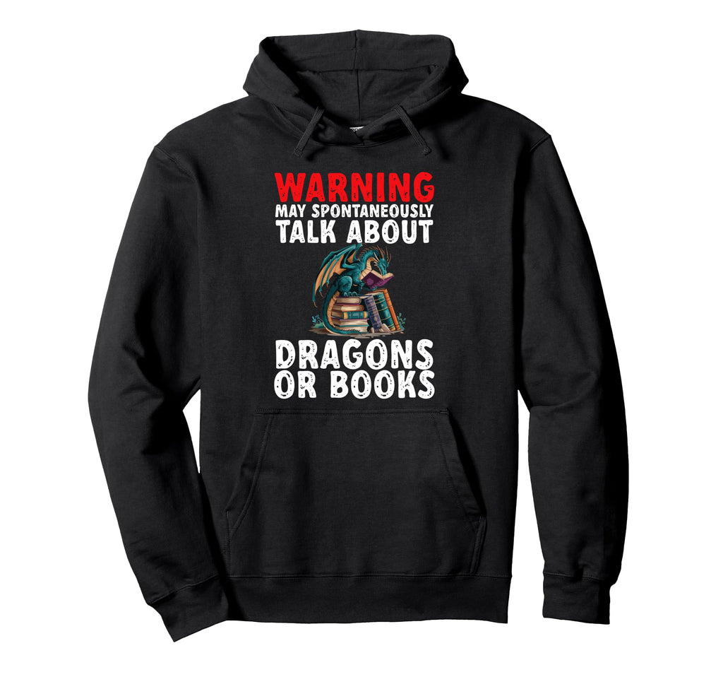 Dragon Books Warning Dragon Reading Hoodie - Custom Art Print Unisex - T-Shirt, Sweatshirt, Hoodie