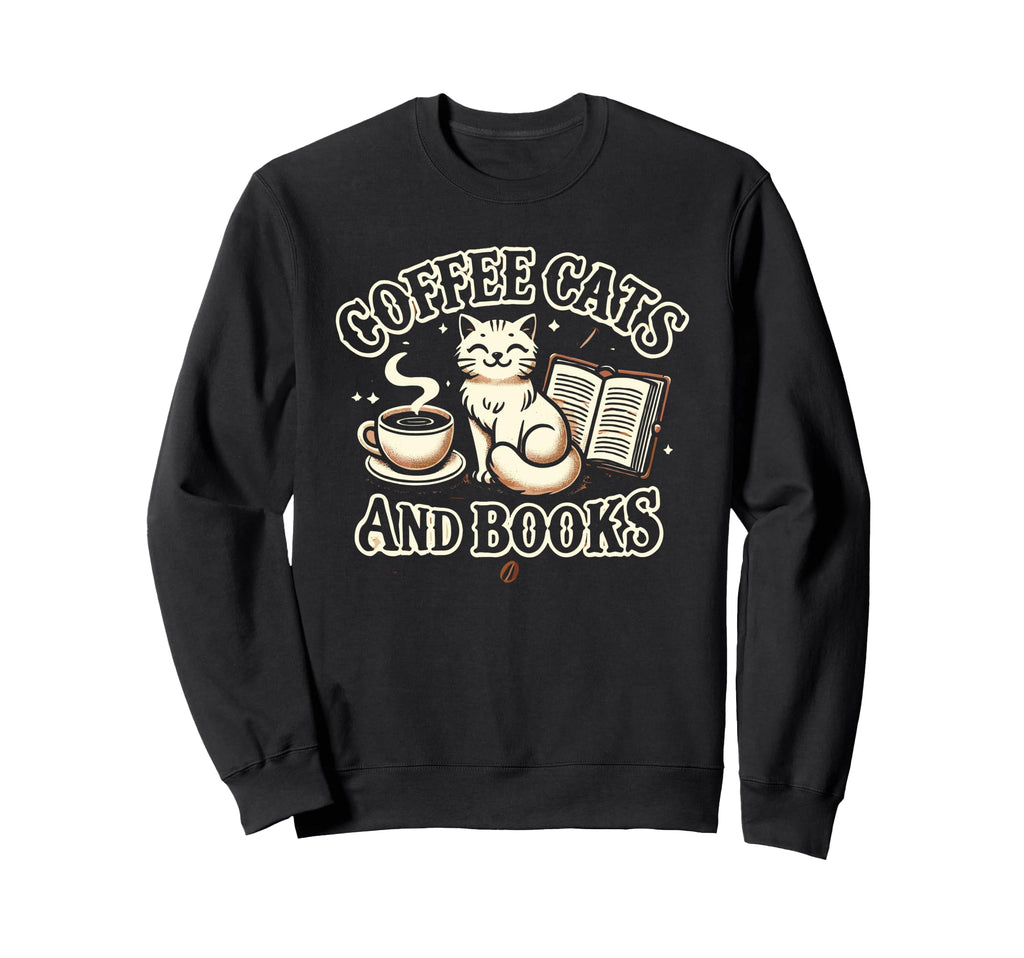 Coffee Cats And Book Reader Book Sweatshirt - Streetwear Style Unisex - T-Shirt, Sweatshirt, Hoodie