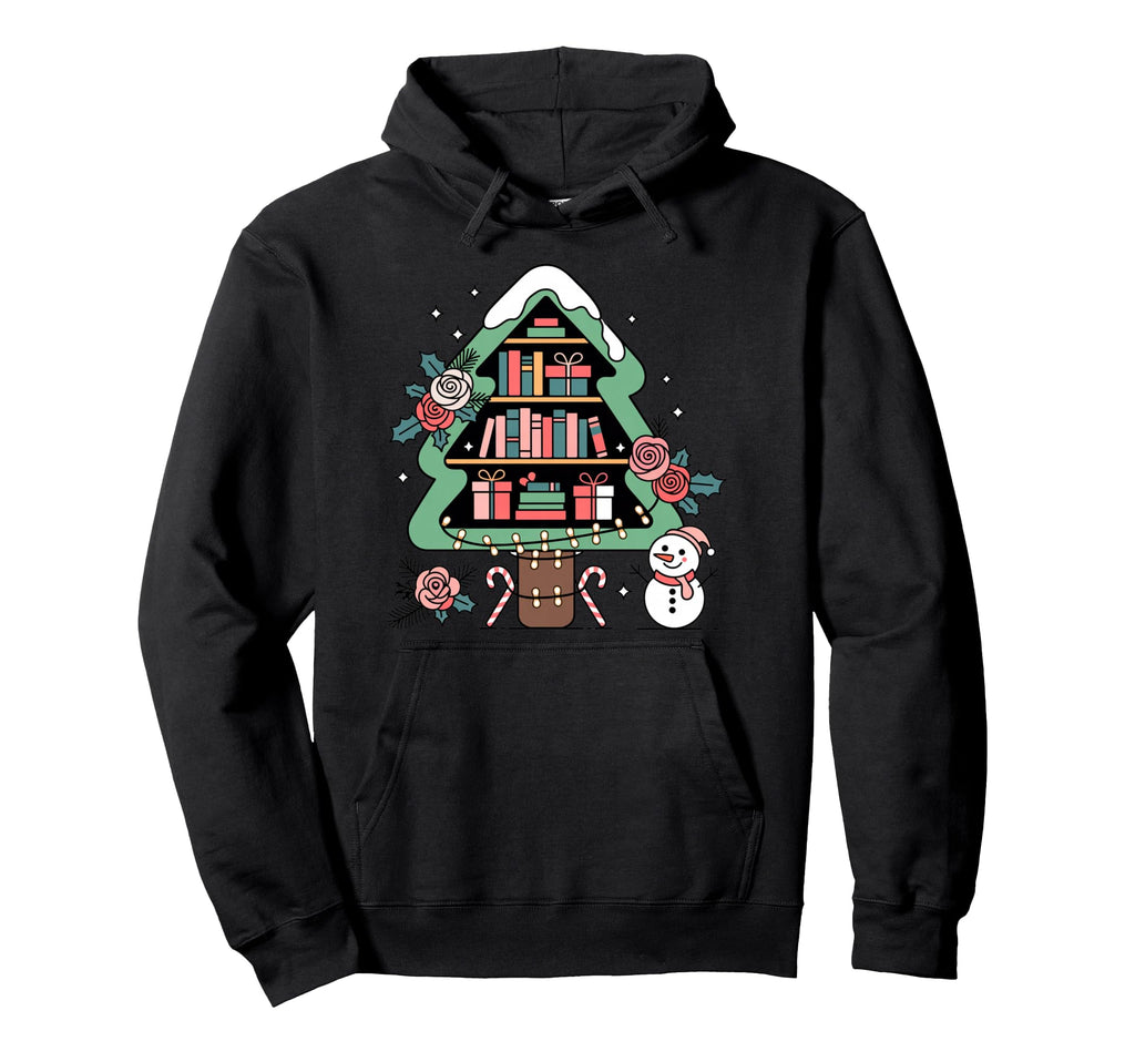 Book Tree And Snowman Bookish Holiday Hoodie - Novelty Apparel Unisex - T-Shirt, Sweatshirt, Hoodie