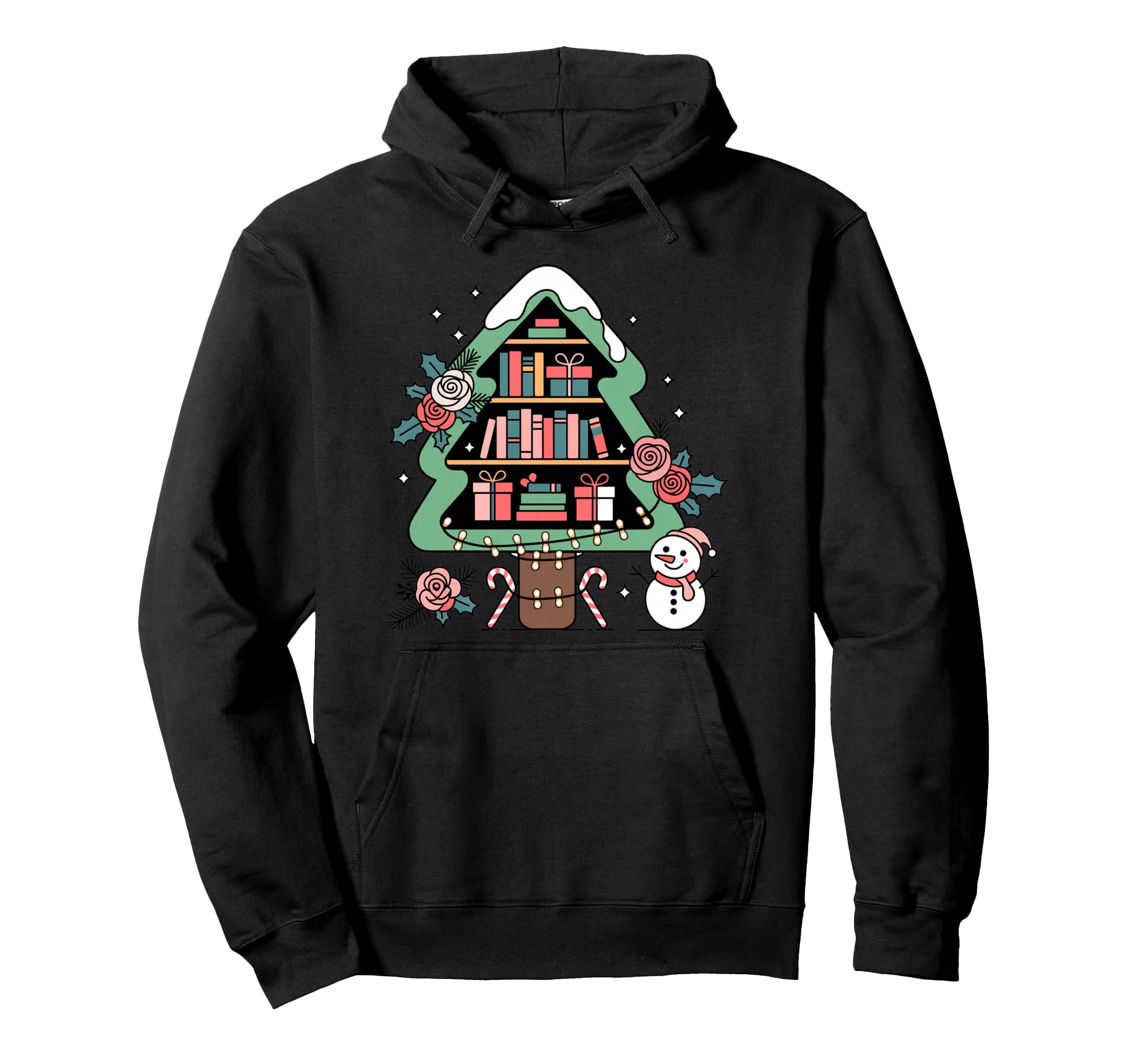 Book Tree And Snowman Bookish Holiday Hoodie - Novelty Apparel Unisex - T-Shirt, Sweatshirt, Hoodie
