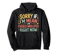 Sorry If Im Mean Im Overstimulated Right Hoodie - Graphic Print for Adults - T-Shirt, Sweatshirt, Hoodie