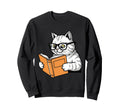 Cat Reading Book Nerd Kitty Sweatshirt - Novelty Apparel for Adults - T-Shirt, Sweatshirt, Hoodie