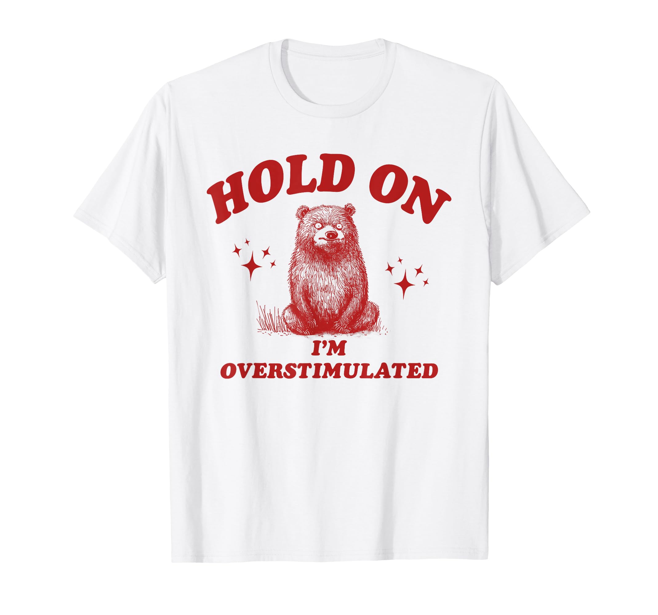 Hold Im Overstimulated Funny Bear T-Shirt - Trendy Graphic for Adults - T-Shirt, Sweatshirt, Hoodie