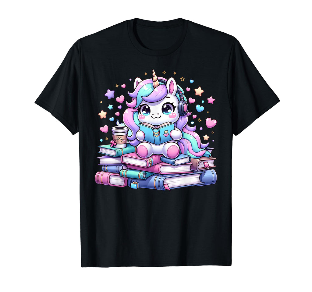 Funny Anime Kawaii Rainbow Unicorn Reading T-Shirt - Unique Graphic Unisex - T-Shirt, Sweatshirt, Hoodie