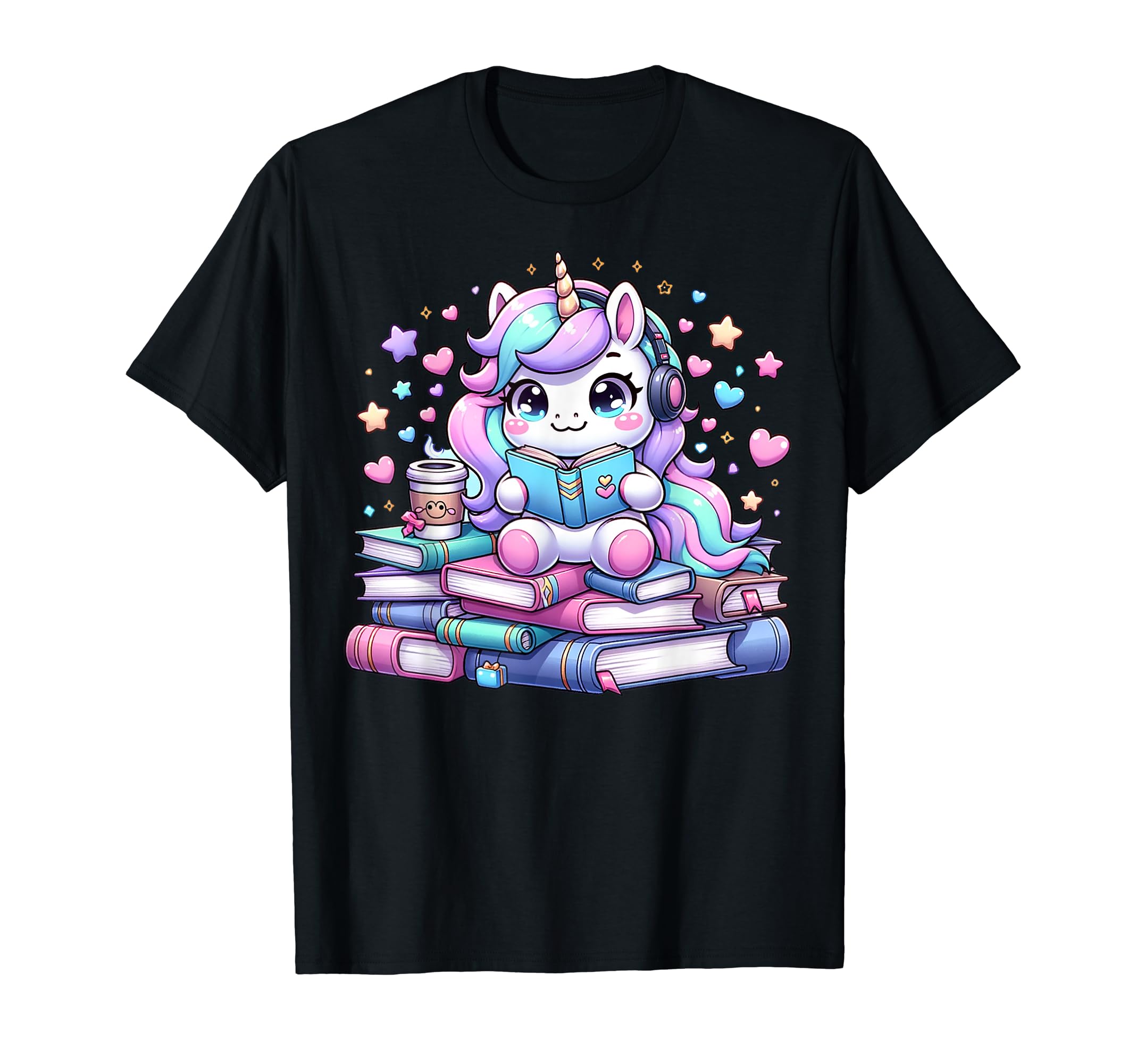 Funny Anime Kawaii Rainbow Unicorn Reading T-Shirt - Unique Graphic Unisex - T-Shirt, Sweatshirt, Hoodie