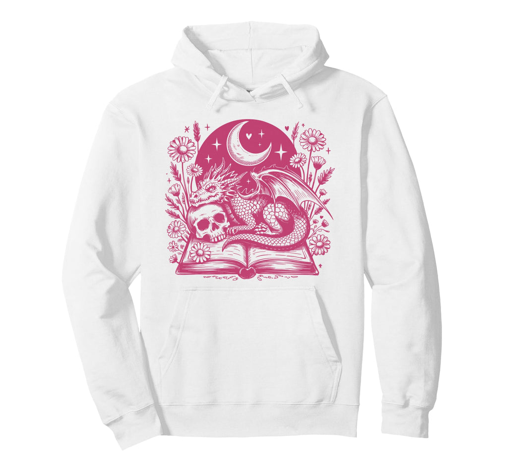 Floral Book Dragon Skull Gothic Bookish Hoodie - Minimalist Print Unisex - T-Shirt, Sweatshirt, Hoodie