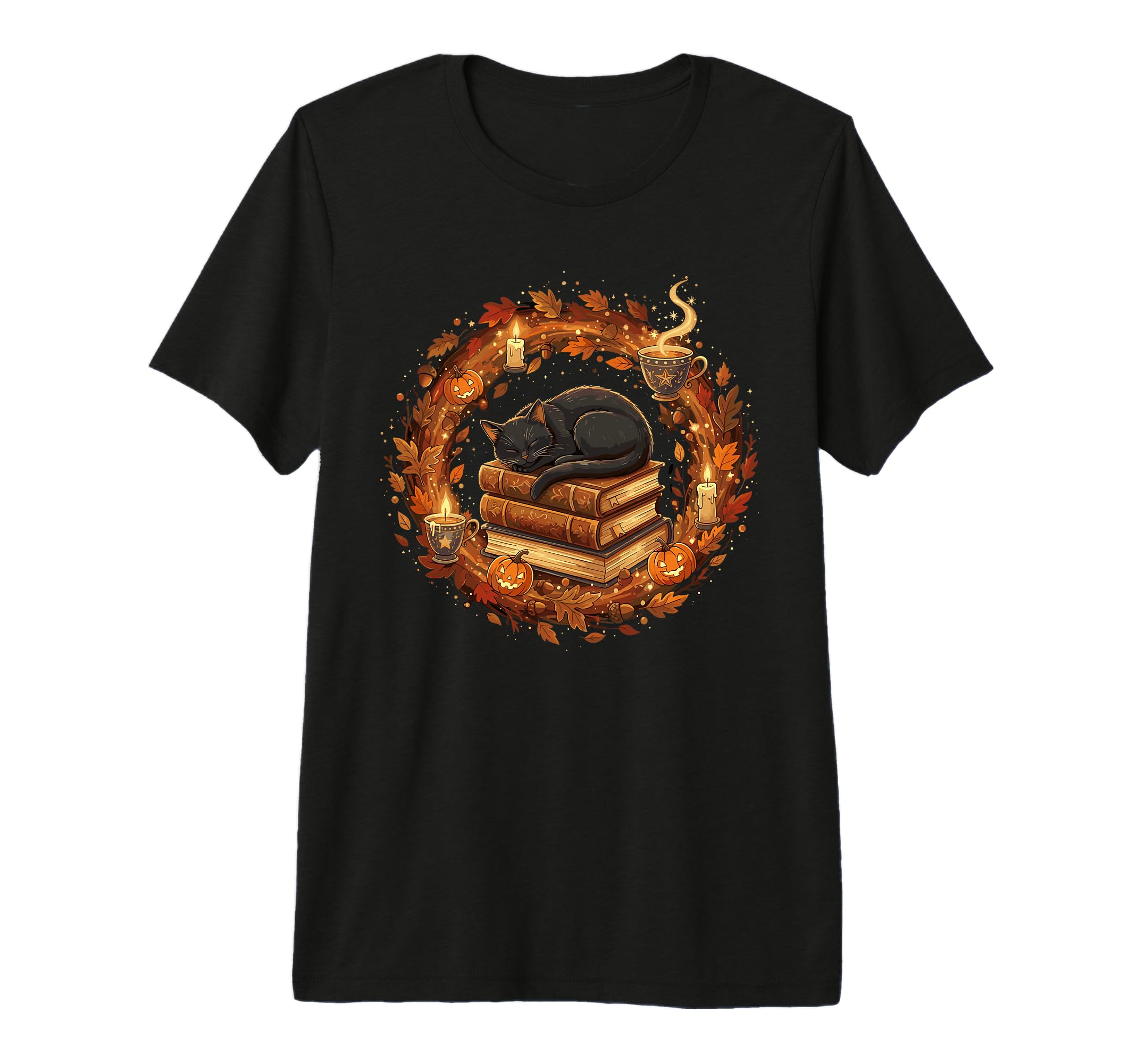 Cat Books Fall Leaves Reading Book T-Shirt - Minimalist Print Men Women - T-Shirt, Sweatshirt, Hoodie