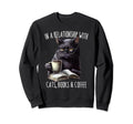 Funny Cat Coffee And Books Reading Sweatshirt - Minimalist Print Men Women - T-Shirt, Sweatshirt, Hoodie