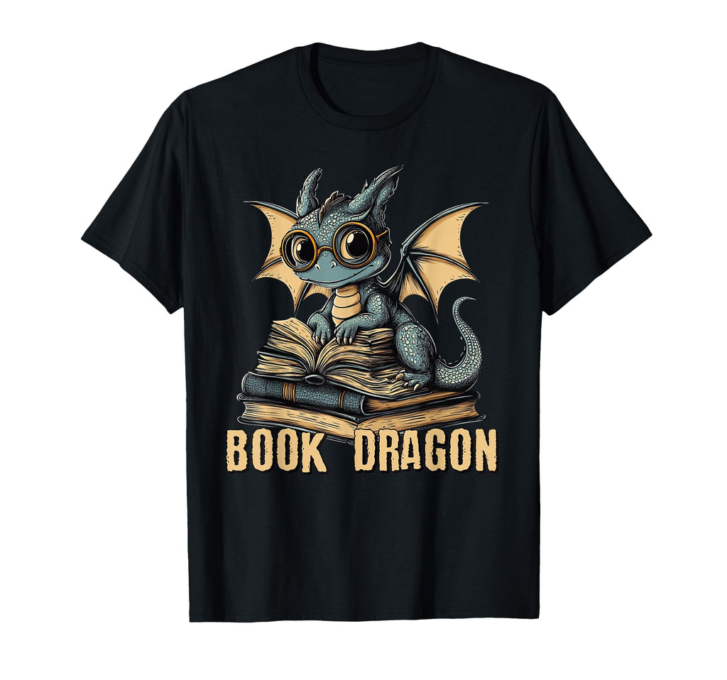 Nerdy Book Dragon Fantasy Bookworm T-Shirt - Minimalist Print Unisex - T-Shirt, Sweatshirt, Hoodie