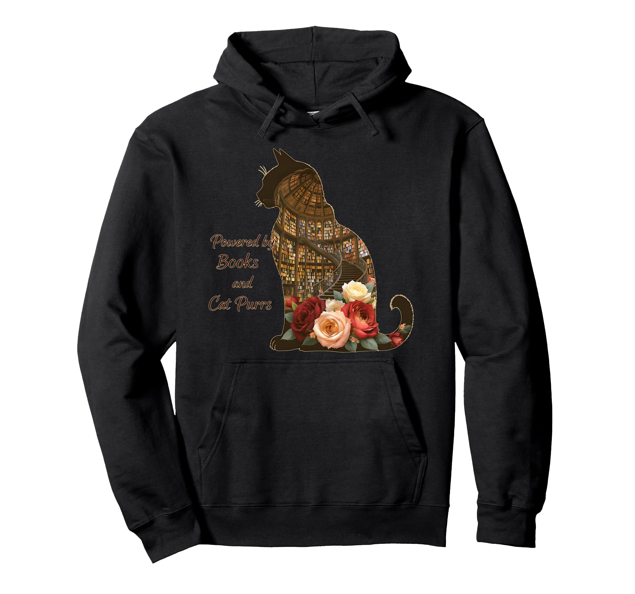 Powered Books And Cat Purrs Reading Hoodie - Aesthetic Graphic Men Women - T-Shirt, Sweatshirt, Hoodie