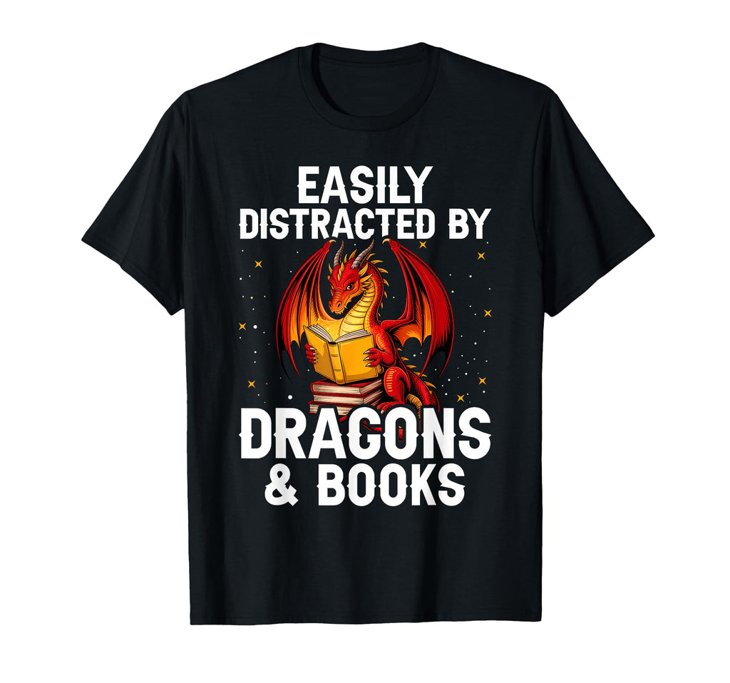 Easily Distracted Dragons And Books Reading T-Shirt - Trendy Graphic Unisex - T-Shirt, Sweatshirt, Hoodie
