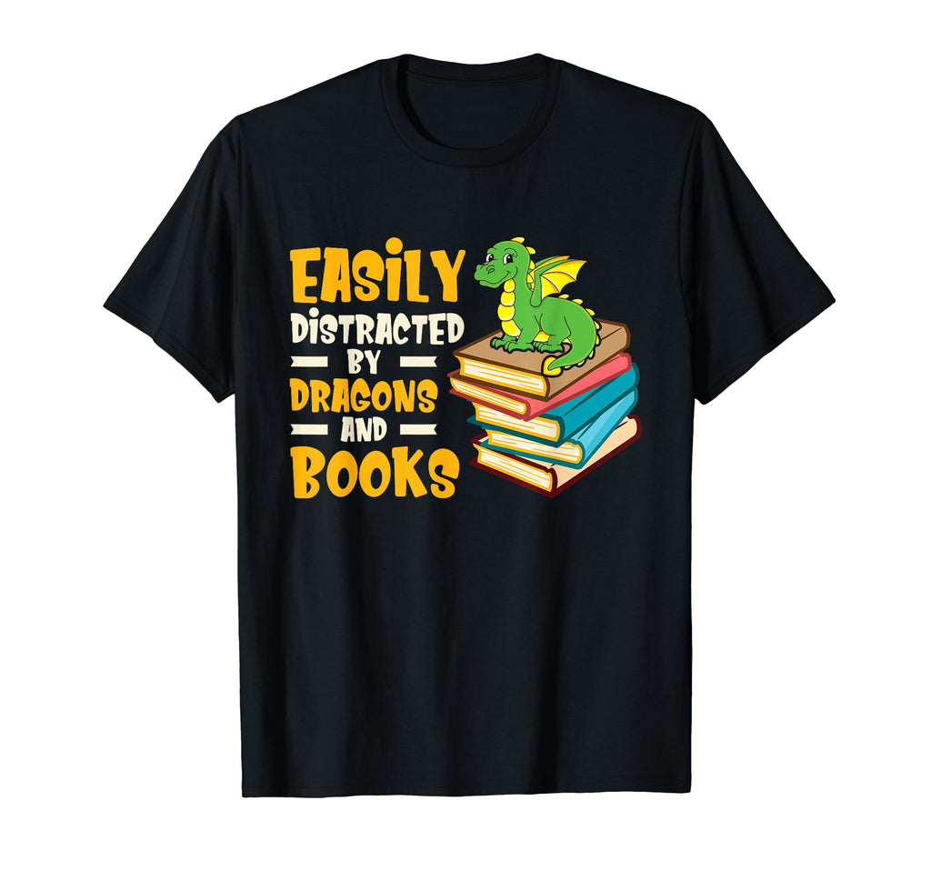 Easily Distracted Dragons And Books Book T-Shirt - Unique Graphic Unisex - T-Shirt, Sweatshirt, Hoodie