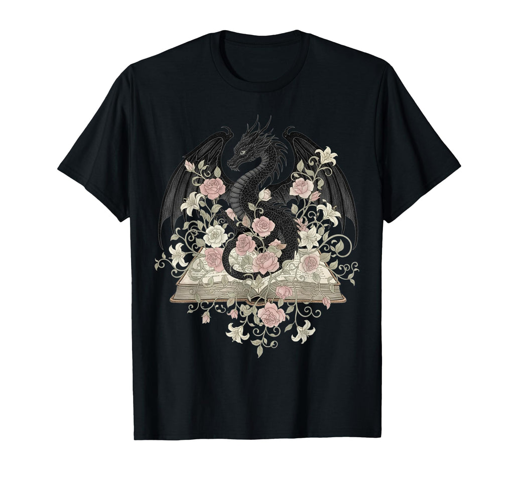 Dragon Open Book Floral Library T-Shirt - Aesthetic Graphic Men Women - T-Shirt, Sweatshirt, Hoodie