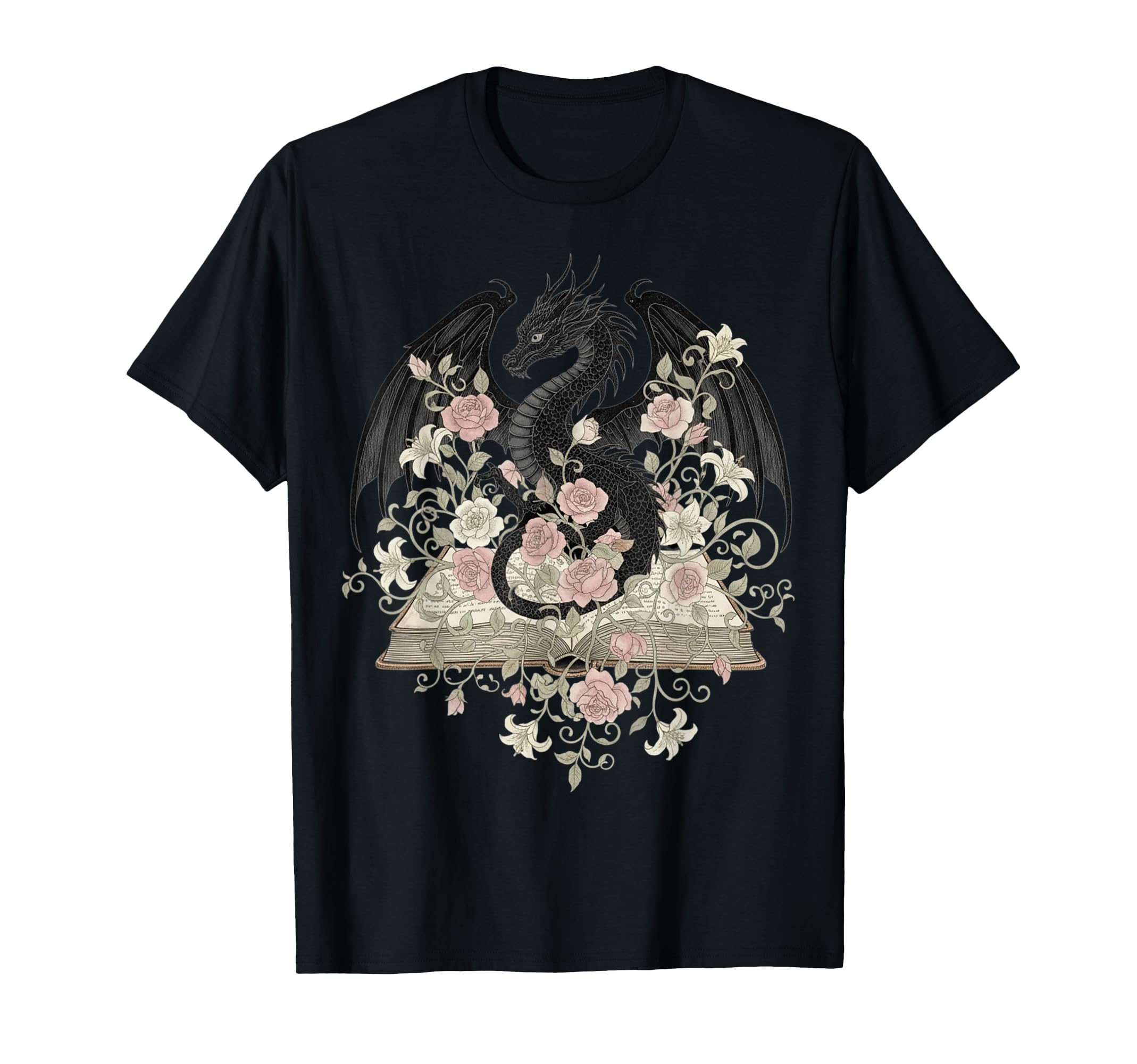 Dragon Open Book Floral Library T-Shirt - Aesthetic Graphic Men Women - T-Shirt, Sweatshirt, Hoodie