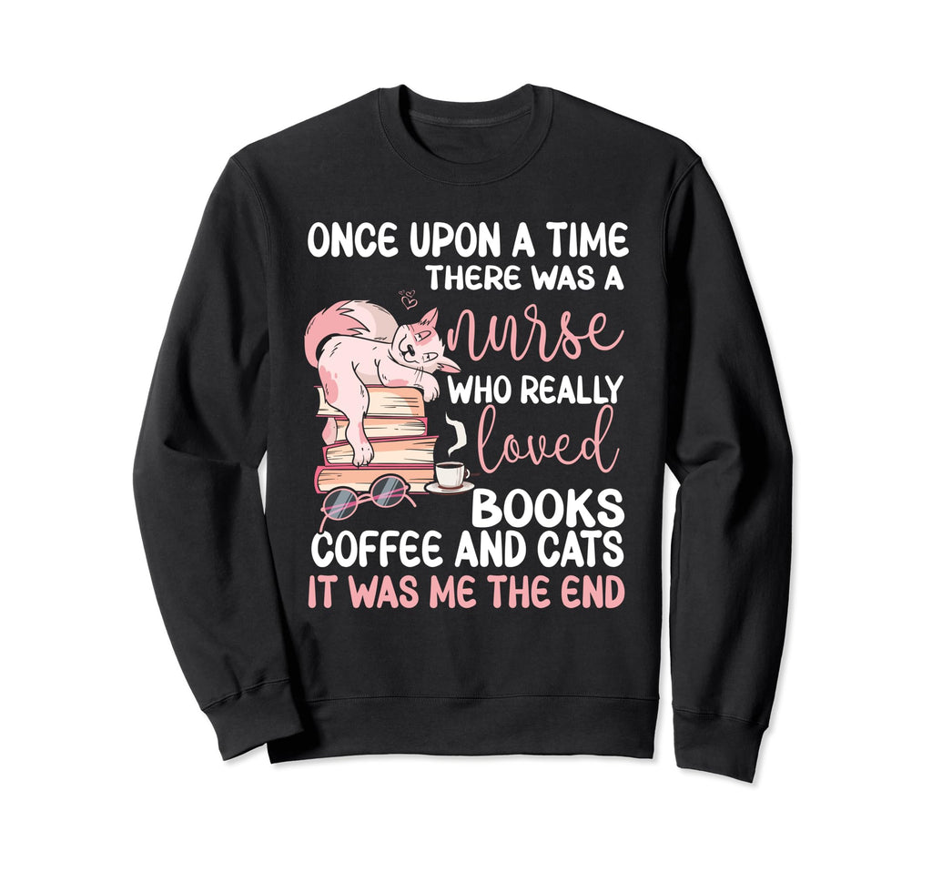 Books Coffee And Cats Book Reading Cat Sweatshirt - Graphic Print Unisex - T-Shirt, Sweatshirt, Hoodie