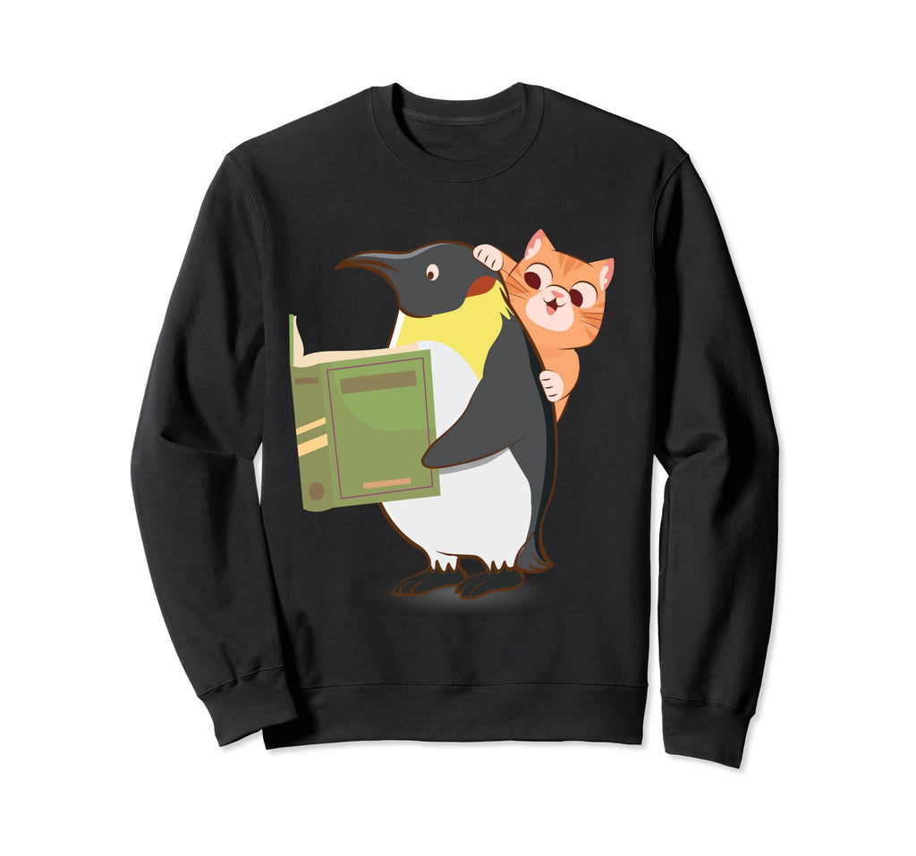 Penguin Reading Book Reader Cat Sweatshirt - Aesthetic Graphic Men Women - T-Shirt, Sweatshirt, Hoodie