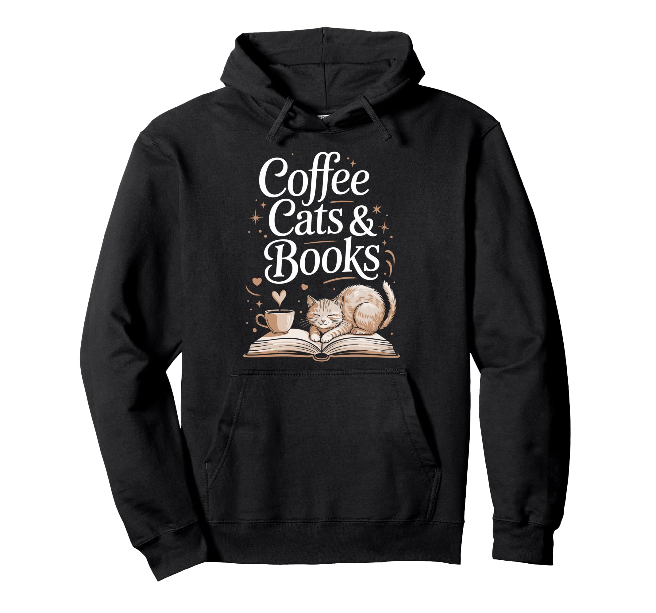 Coffee Cats Books Book Lover Funny Hoodie - Graphic Print for Adults - T-Shirt, Sweatshirt, Hoodie