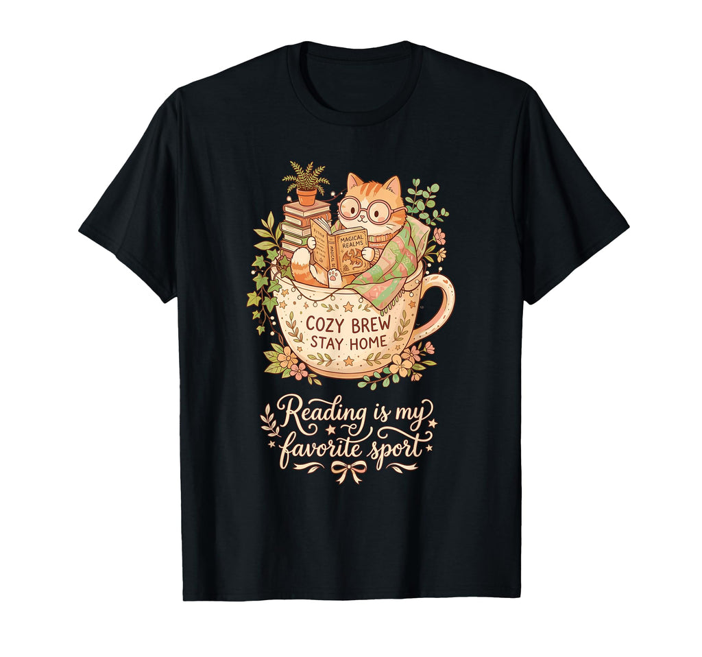 Cozy Cat Sleeping Books Coffee Reader T-Shirt - Unique Graphic for Adults - T-Shirt, Sweatshirt, Hoodie