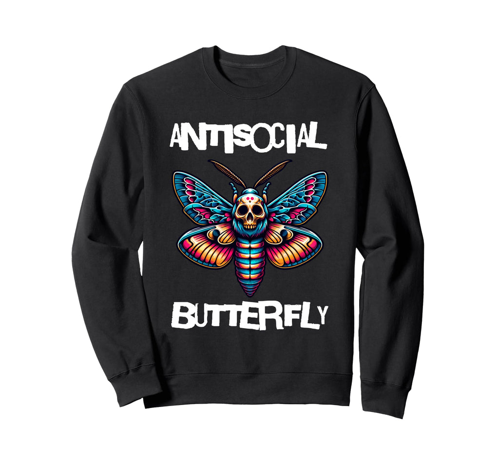Antisocial Butterfly Funny Death Head Sweatshirt - Unique Graphic Unisex - T-Shirt, Sweatshirt, Hoodie