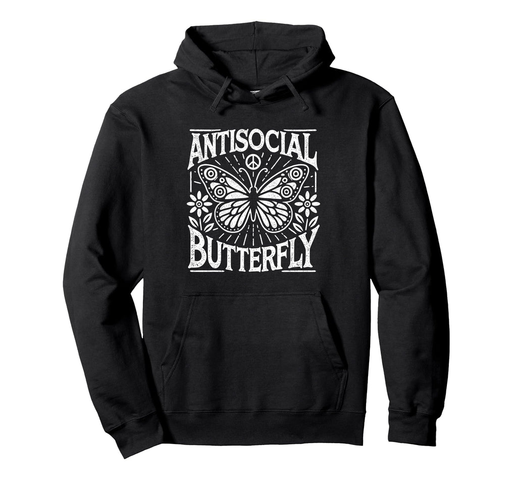 Antisocial Butterfly Hoodie - Minimalist Print for Adults - T-Shirt, Sweatshirt, Hoodie